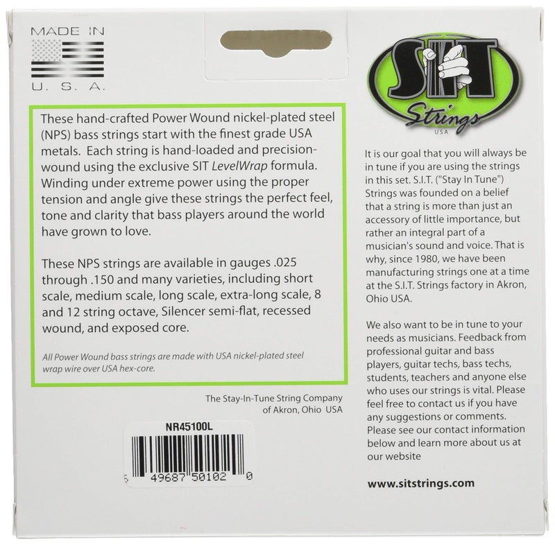 SIT Strings Power Wound Nickel Bass Guitar Strings (S.I.T.), 4-String Bass Light 45-100, NR45100L - Image 2